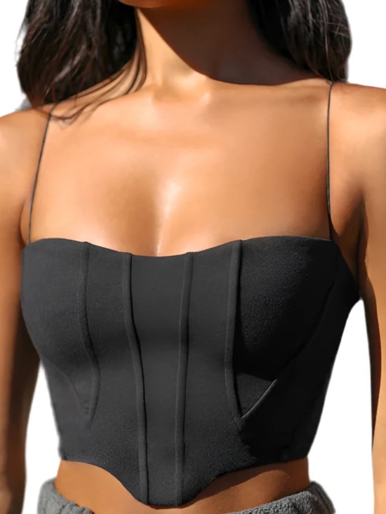 Joah Brown Tops - Joah Brown Black Corset Crop Top with Spaghetti Straps